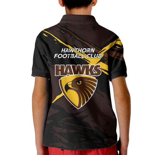 Hawthorn Football Club Kid Polo Shirt Hawks Muscular Mascot Graphic - Abstract Paint Splatter Art