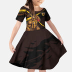 Hawthorn Football Club Kid Short Sleeve Dress Hawks Muscular Mascot Graphic - Abstract Paint Splatter Art