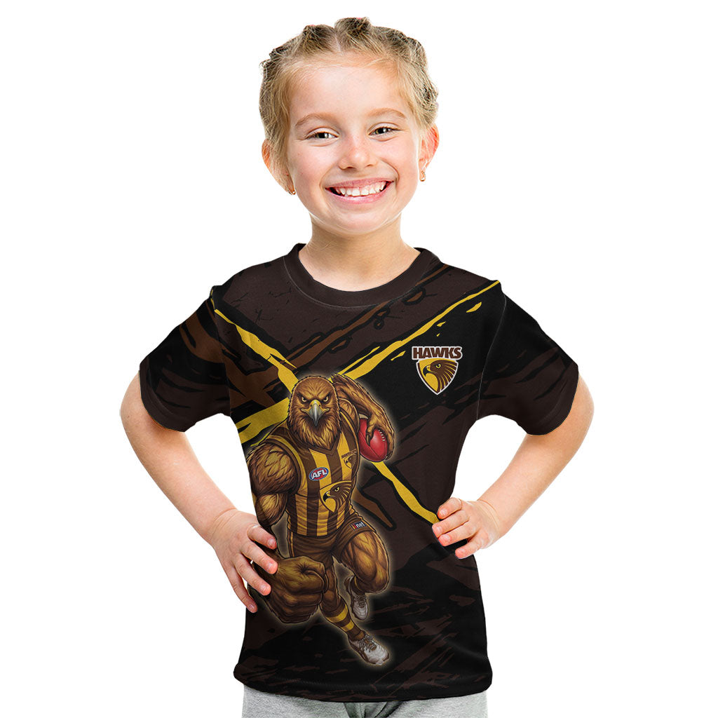 Hawthorn Football Club Kid T Shirt Hawks Muscular Mascot Graphic - Abstract Paint Splatter Art