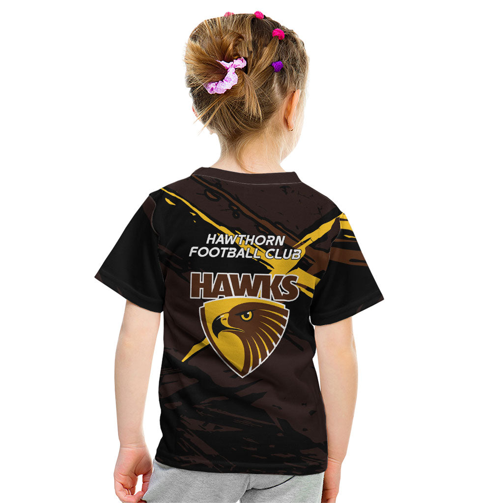 Hawthorn Football Club Kid T Shirt Hawks Muscular Mascot Graphic - Abstract Paint Splatter Art