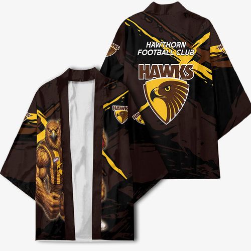 Hawthorn Football Club Kimono Hawks Muscular Mascot Graphic - Abstract Paint Splatter Art