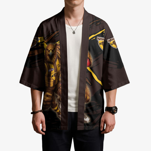 Hawthorn Football Club Kimono Hawks Muscular Mascot Graphic - Abstract Paint Splatter Art