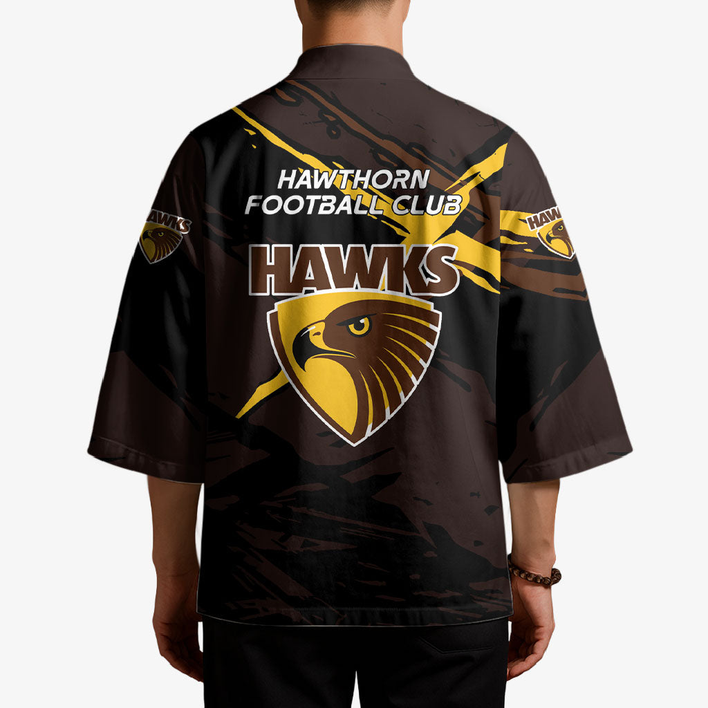 Hawthorn Football Club Kimono Hawks Muscular Mascot Graphic - Abstract Paint Splatter Art