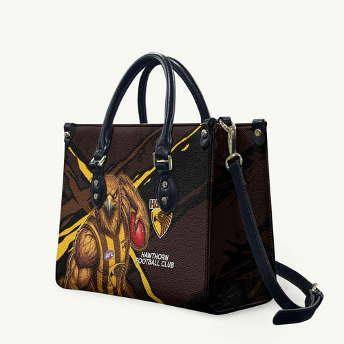Hawthorn Football Club Leather Bag Hawks Muscular Mascot Graphic - Abstract Paint Splatter Art