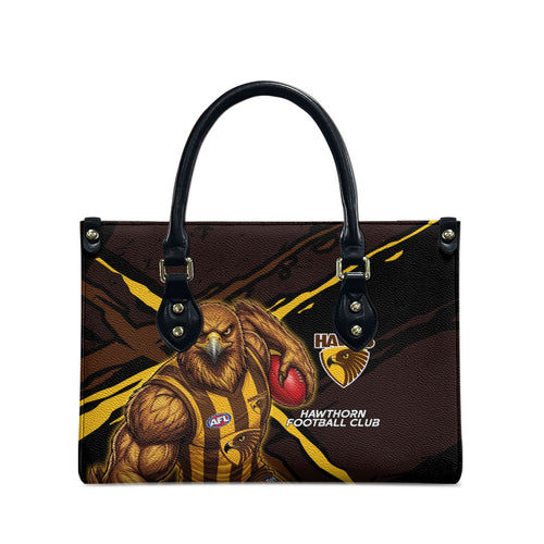 Hawthorn Football Club Leather Bag Hawks Muscular Mascot Graphic - Abstract Paint Splatter Art