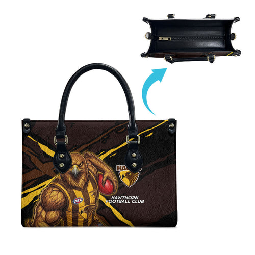 Hawthorn Football Club Leather Bag Hawks Muscular Mascot Graphic - Abstract Paint Splatter Art