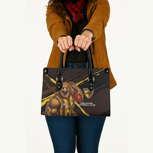 Hawthorn Football Club Leather Bag Hawks Muscular Mascot Graphic - Abstract Paint Splatter Art