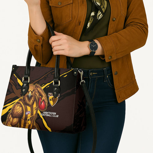 Hawthorn Football Club Leather Bag Hawks Muscular Mascot Graphic - Abstract Paint Splatter Art