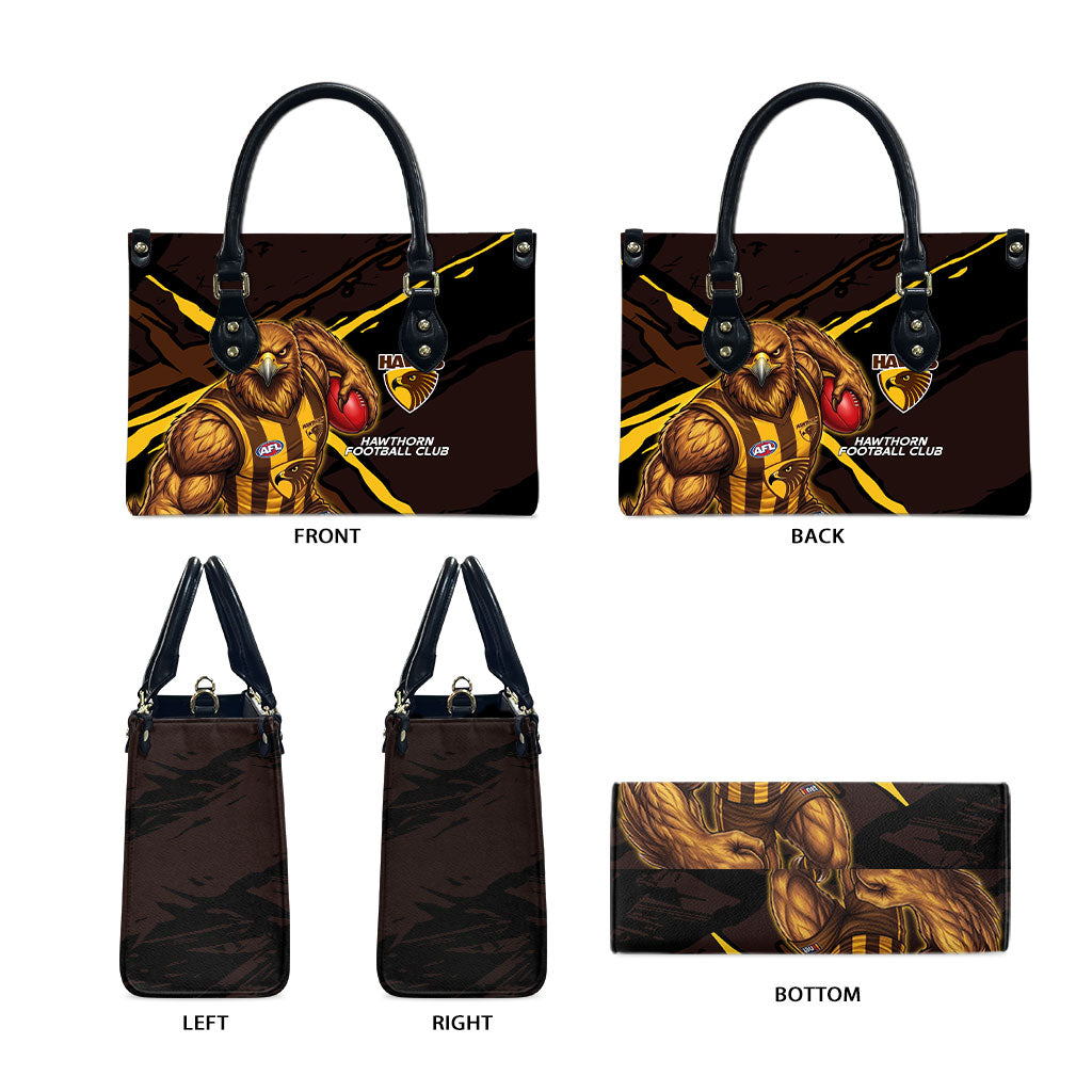 Hawthorn Football Club Leather Bag Hawks Muscular Mascot Graphic - Abstract Paint Splatter Art