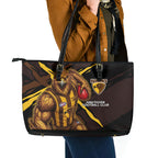 Hawthorn Football Club Leather Tote Bag Hawks Muscular Mascot Graphic - Abstract Paint Splatter Art