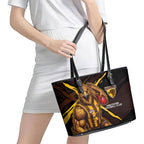 Hawthorn Football Club Leather Tote Bag Hawks Muscular Mascot Graphic - Abstract Paint Splatter Art