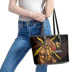 Hawthorn Football Club Leather Tote Bag Hawks Muscular Mascot Graphic - Abstract Paint Splatter Art