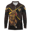 Hawthorn Football Club Long Sleeve Polo Shirt Hawks Muscular Mascot Graphic - Abstract Paint Splatter Art