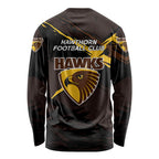 Hawthorn Football Club Long Sleeve Shirt Hawks Muscular Mascot Graphic - Abstract Paint Splatter Art
