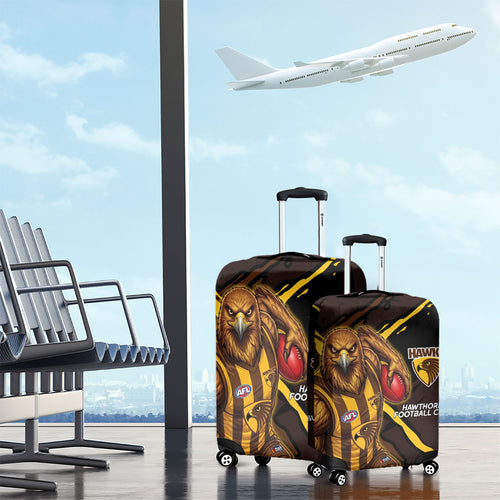 Hawthorn Football Club Luggage Cover Hawks Muscular Mascot Graphic - Abstract Paint Splatter Art