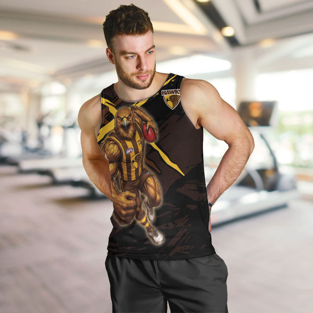 Hawthorn Football Club Men Tank Top Hawks Muscular Mascot Graphic - Abstract Paint Splatter Art