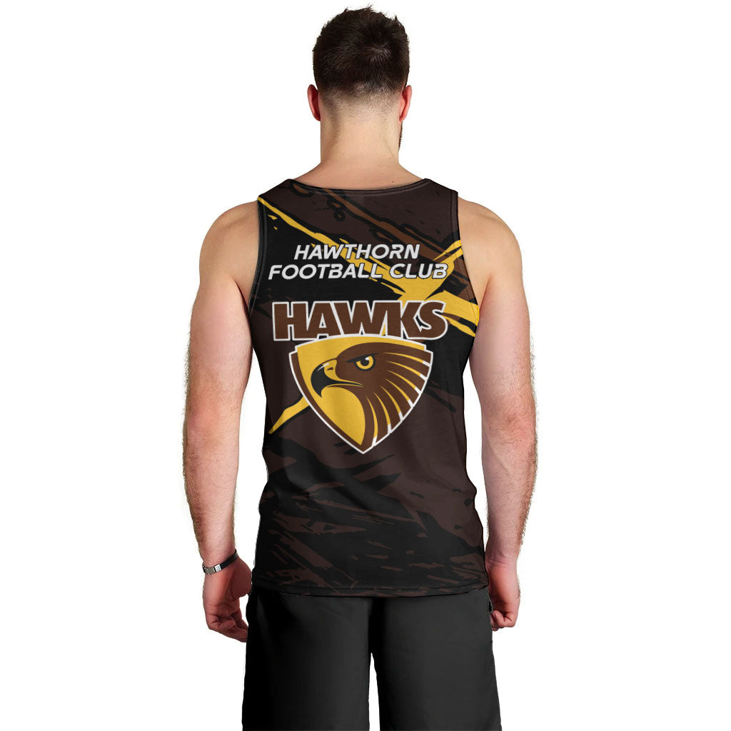 Hawthorn Football Club Men Tank Top Hawks Muscular Mascot Graphic - Abstract Paint Splatter Art