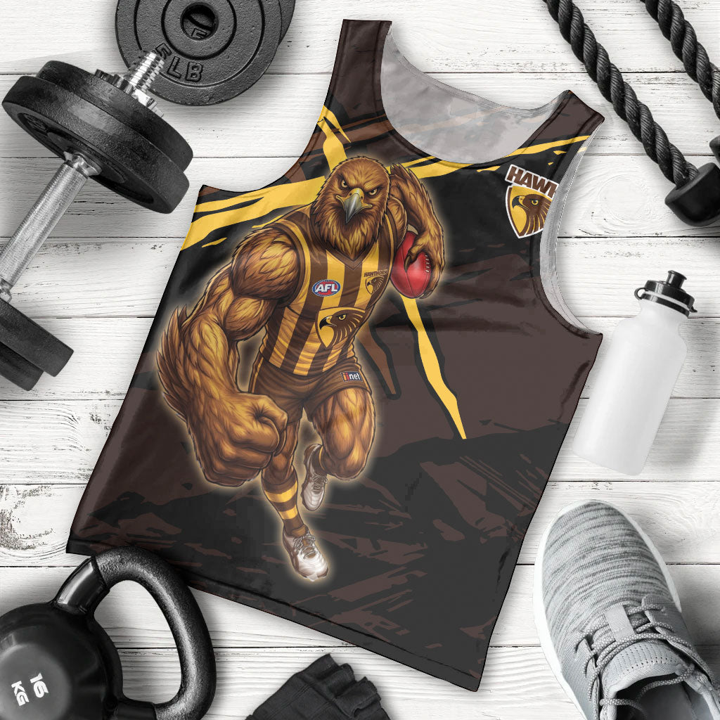 Hawthorn Football Club Men Tank Top Hawks Muscular Mascot Graphic - Abstract Paint Splatter Art
