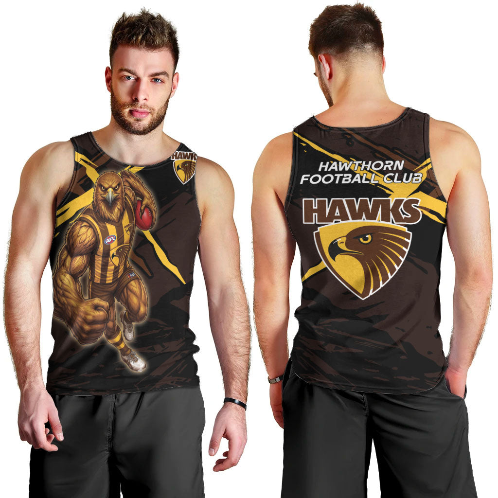 Hawthorn Football Club Men Tank Top Hawks Muscular Mascot Graphic - Abstract Paint Splatter Art