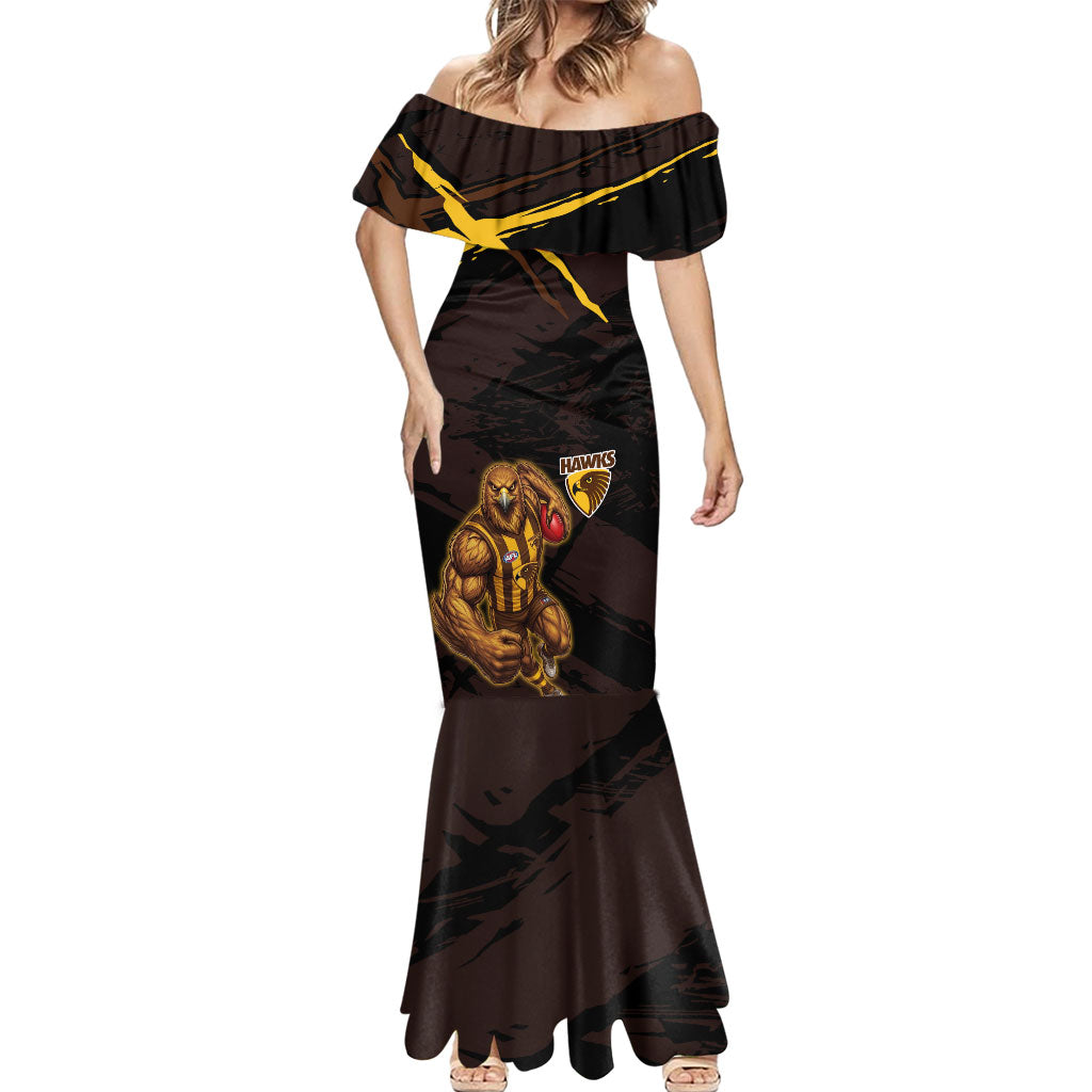 Hawthorn Football Club Mermaid Dress Hawks Muscular Mascot Graphic - Abstract Paint Splatter Art