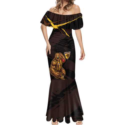 Hawthorn Football Club Mermaid Dress Hawks Muscular Mascot Graphic - Abstract Paint Splatter Art