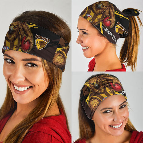 Hawthorn Football Club Neck Gaiter Hawks Muscular Mascot Graphic - Abstract Paint Splatter Art