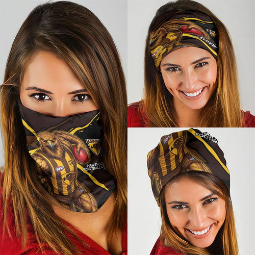 Hawthorn Football Club Neck Gaiter Hawks Muscular Mascot Graphic - Abstract Paint Splatter Art