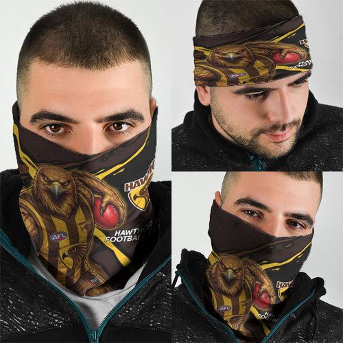 Hawthorn Football Club Neck Gaiter Hawks Muscular Mascot Graphic - Abstract Paint Splatter Art
