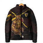 Hawthorn Football Club Padded Jacket Hawks Muscular Mascot Graphic - Abstract Paint Splatter Art