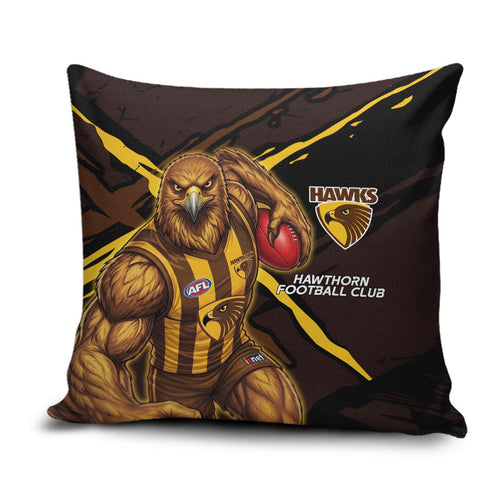 Hawthorn Football Club Pillow Cover Hawks Muscular Mascot Graphic - Abstract Paint Splatter Art