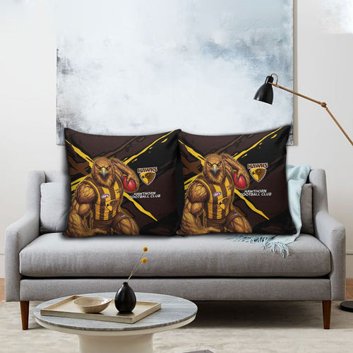 Hawthorn Football Club Pillow Cover Hawks Muscular Mascot Graphic - Abstract Paint Splatter Art