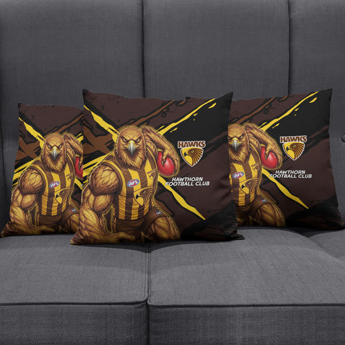 Hawthorn Football Club Pillow Cover Hawks Muscular Mascot Graphic - Abstract Paint Splatter Art