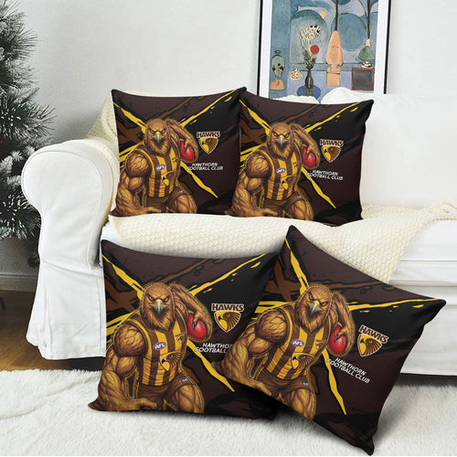 Hawthorn Football Club Pillow Cover Hawks Muscular Mascot Graphic - Abstract Paint Splatter Art