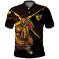 Hawthorn Football Club Polo Shirt Hawks Muscular Mascot Graphic - Abstract Paint Splatter Art