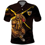 Hawthorn Football Club Polo Shirt Hawks Muscular Mascot Graphic - Abstract Paint Splatter Art