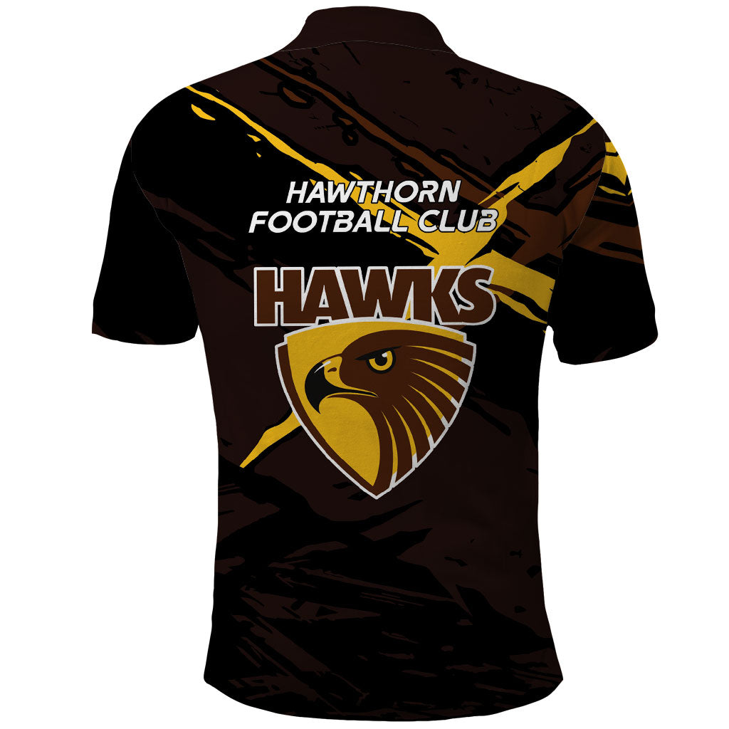 Hawthorn Football Club Polo Shirt Hawks Muscular Mascot Graphic - Abstract Paint Splatter Art