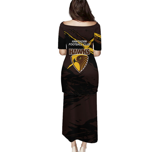 Hawthorn Football Club Puletasi Hawks Muscular Mascot Graphic - Abstract Paint Splatter Art