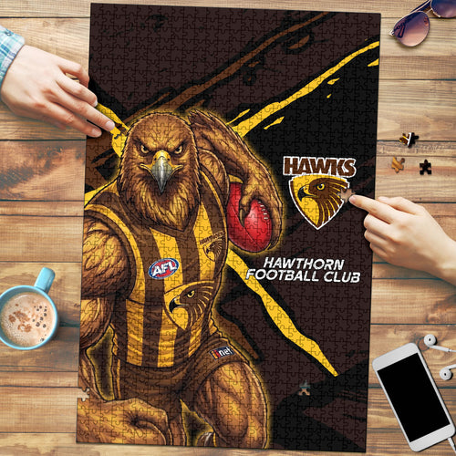 Hawthorn Football Club Puzzle Hawks Muscular Mascot Graphic - Abstract Paint Splatter Art
