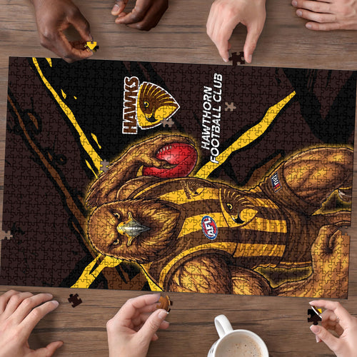 Hawthorn Football Club Puzzle Hawks Muscular Mascot Graphic - Abstract Paint Splatter Art