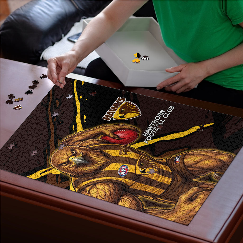 Hawthorn Football Club Puzzle Hawks Muscular Mascot Graphic - Abstract Paint Splatter Art
