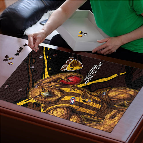 Hawthorn Football Club Puzzle Hawks Muscular Mascot Graphic - Abstract Paint Splatter Art