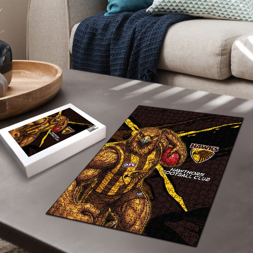 Hawthorn Football Club Puzzle Hawks Muscular Mascot Graphic - Abstract Paint Splatter Art