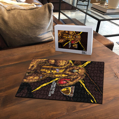 Hawthorn Football Club Puzzle Hawks Muscular Mascot Graphic - Abstract Paint Splatter Art