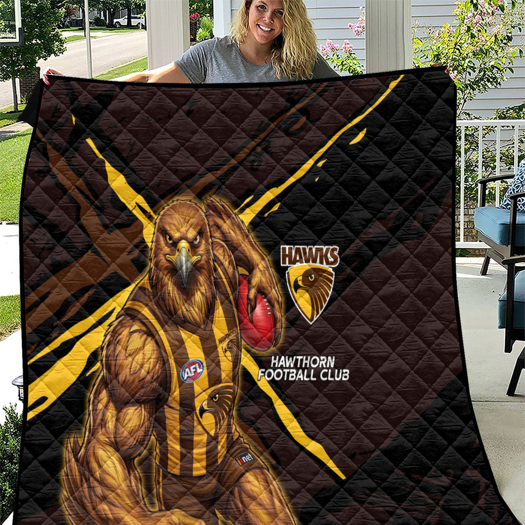 Hawthorn Football Club Quilt Hawks Muscular Mascot Graphic - Abstract Paint Splatter Art