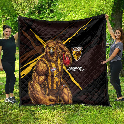 Hawthorn Football Club Quilt Hawks Muscular Mascot Graphic - Abstract Paint Splatter Art