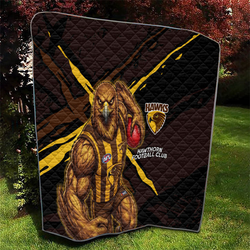 Hawthorn Football Club Quilt Hawks Muscular Mascot Graphic - Abstract Paint Splatter Art