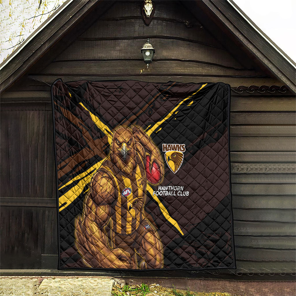 Hawthorn Football Club Quilt Hawks Muscular Mascot Graphic - Abstract Paint Splatter Art