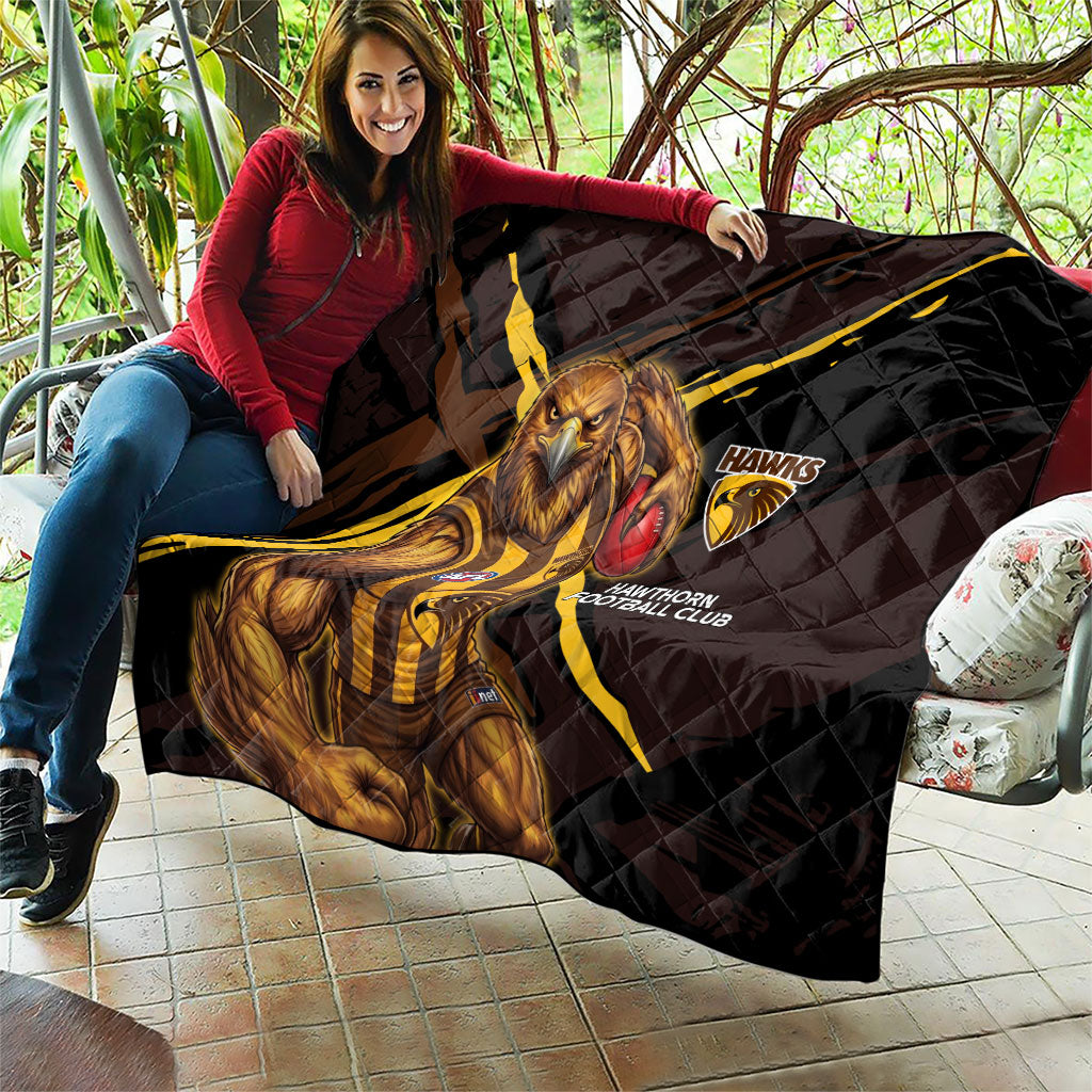 Hawthorn Football Club Quilt Hawks Muscular Mascot Graphic - Abstract Paint Splatter Art