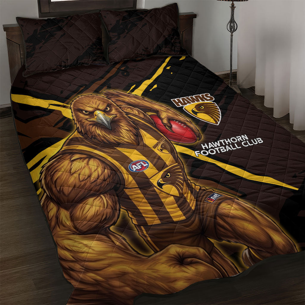 Hawthorn Football Club Quilt Bed Set Hawks Muscular Mascot Graphic - Abstract Paint Splatter Art