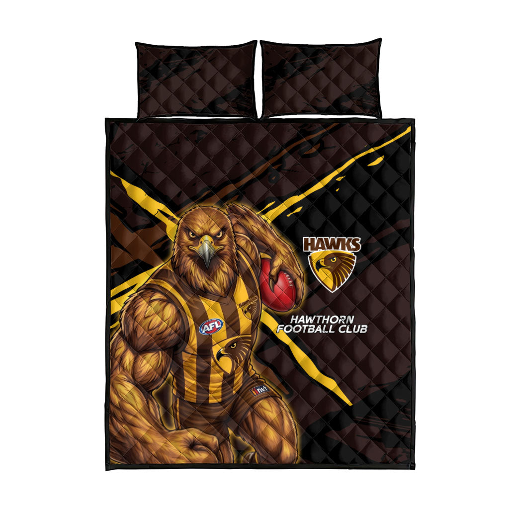 Hawthorn Football Club Quilt Bed Set Hawks Muscular Mascot Graphic - Abstract Paint Splatter Art
